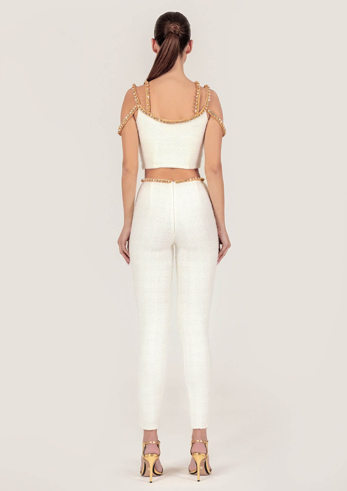 Monika Dimova - Gold Thread Embroidered Tweed Crop Top – MADAMVOYAGE