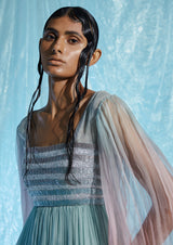 Half-Sleeve Silk Organza Maxi Dress