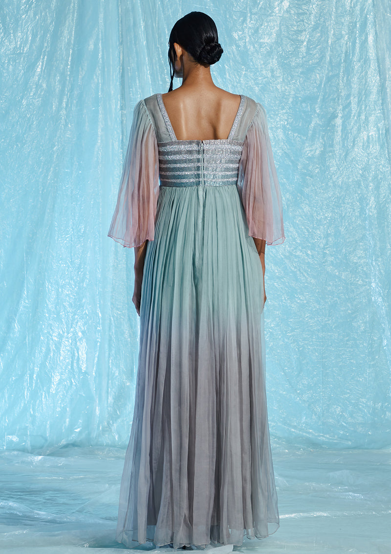 organza maxi dress for women S Black Sheer Organza Cape Overlay Gown