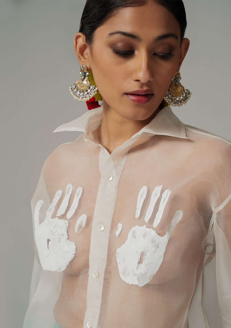 Hand-Painted Sheer Silk Organza Shirt