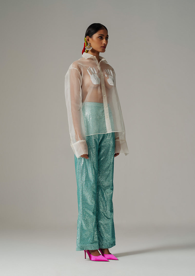 Hand-Painted Sheer Silk Organza Shirt