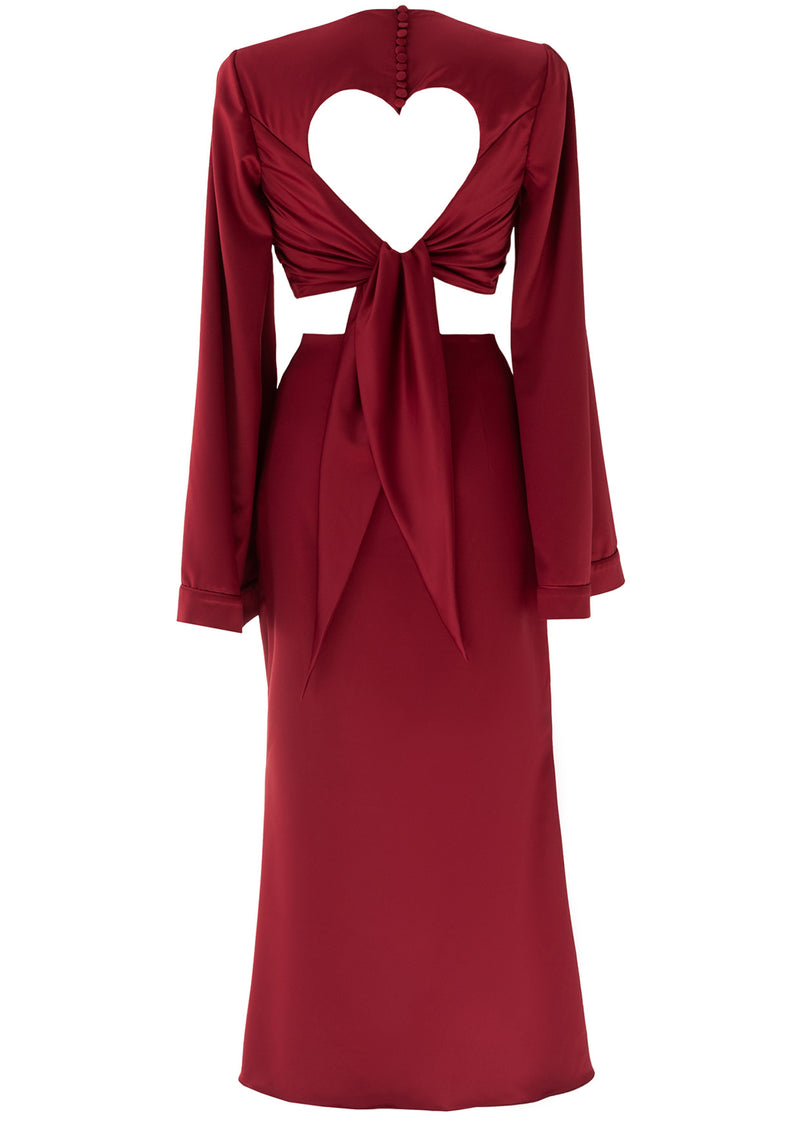 red heart cut out dress Never Fully Dressed heart cut-out maxi dress in red and pink