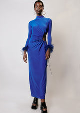 High-Neck Feather Cut-Out Knitted Maxi Dress