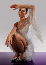 Izabella Asymmetric Crystal Feathered Mini Dress