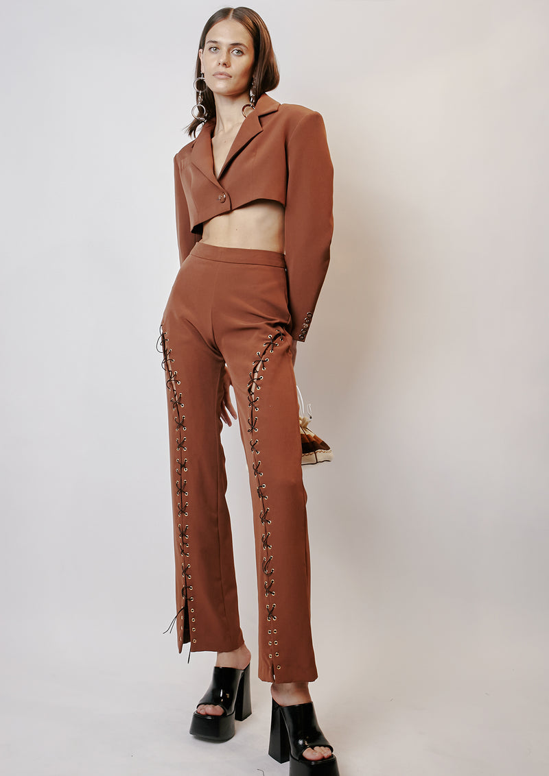 Lace-Up Crepe Trousers