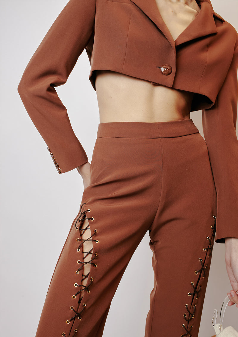 Lace-Up Crepe Trousers