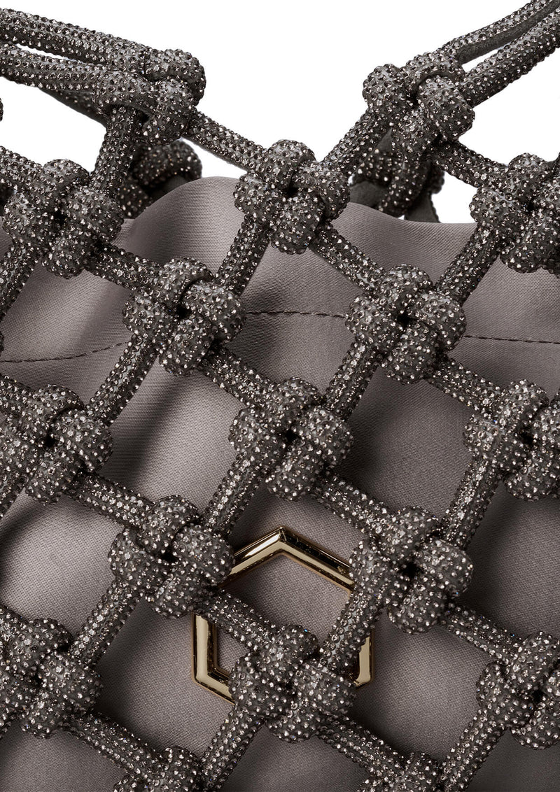 Lola Baguette Crystal-Studded Woven Handbag