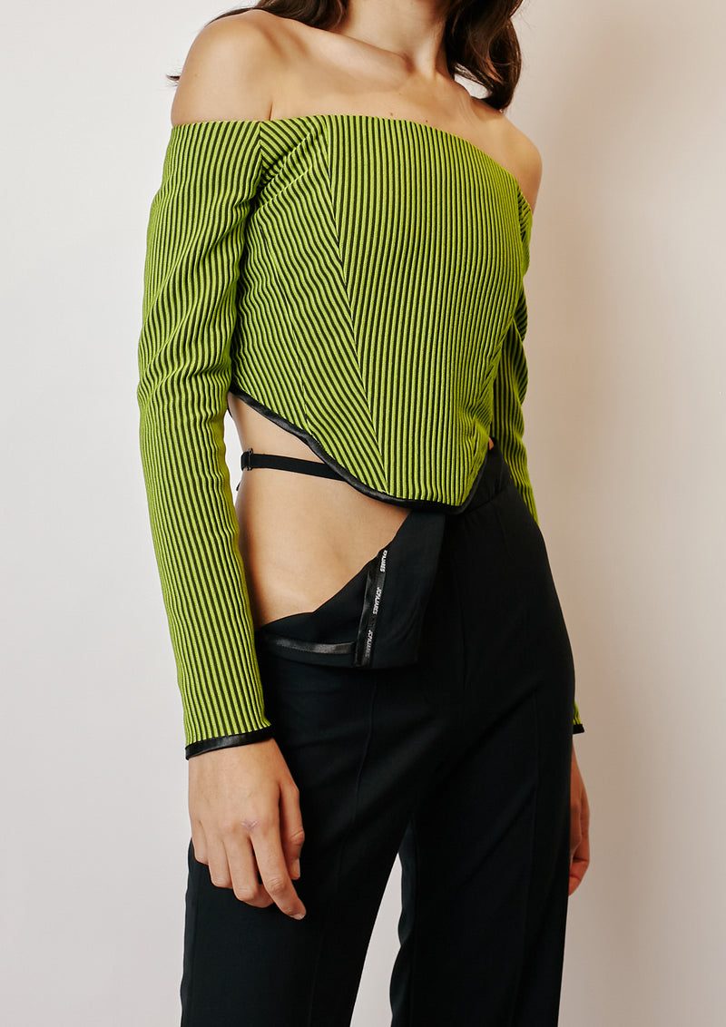 Long-Sleeved Boat Neck Corset Top