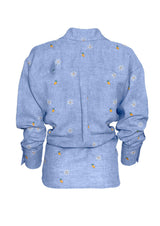 Mango Camomile Embroidered Button-Down Linen Shirt