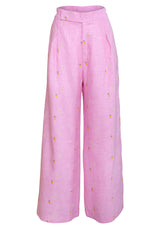 Mango Camomile Embroidered Linen Trousers