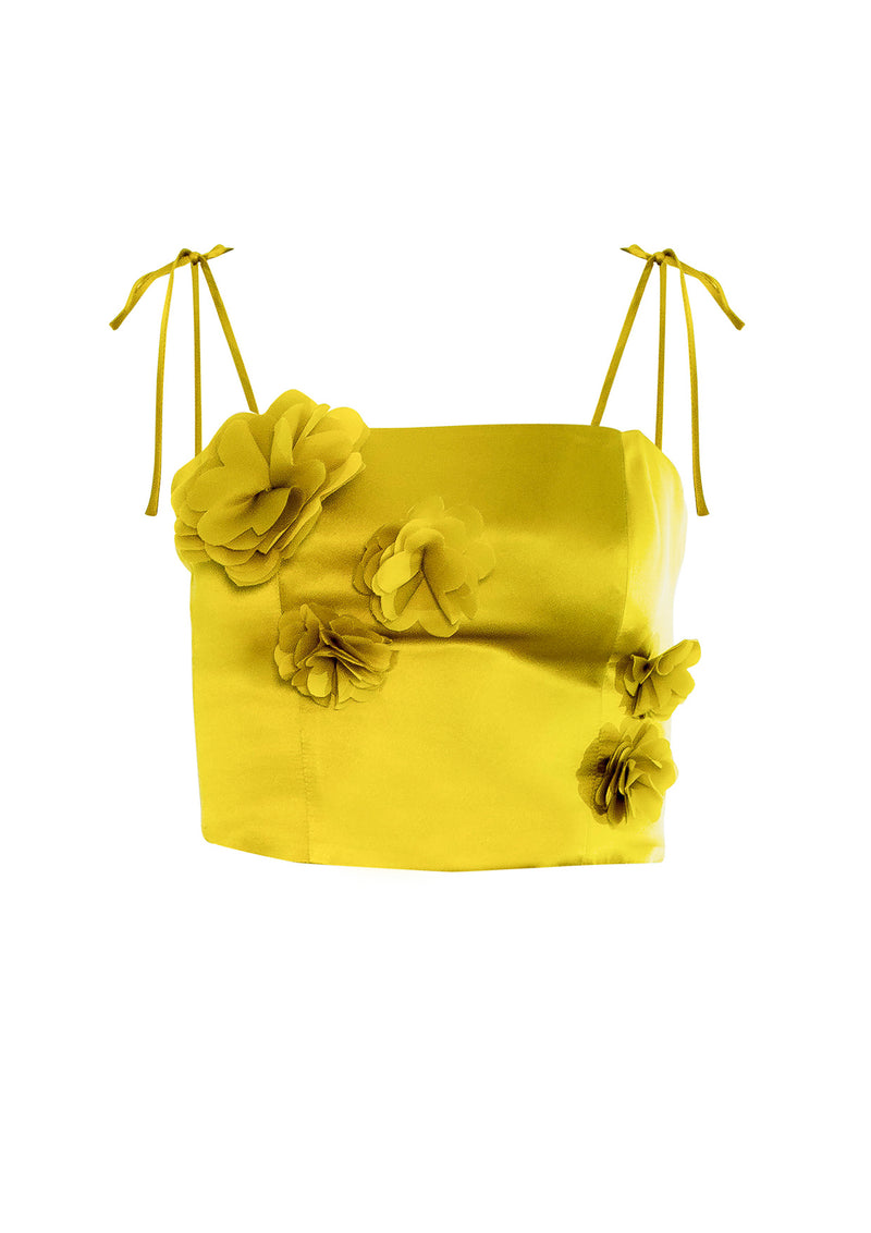 Marigold Floral Silk Crop Top