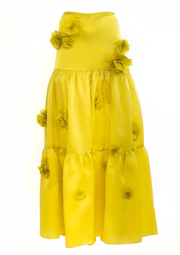 Marigold Floral Silk Maxi Skirt
