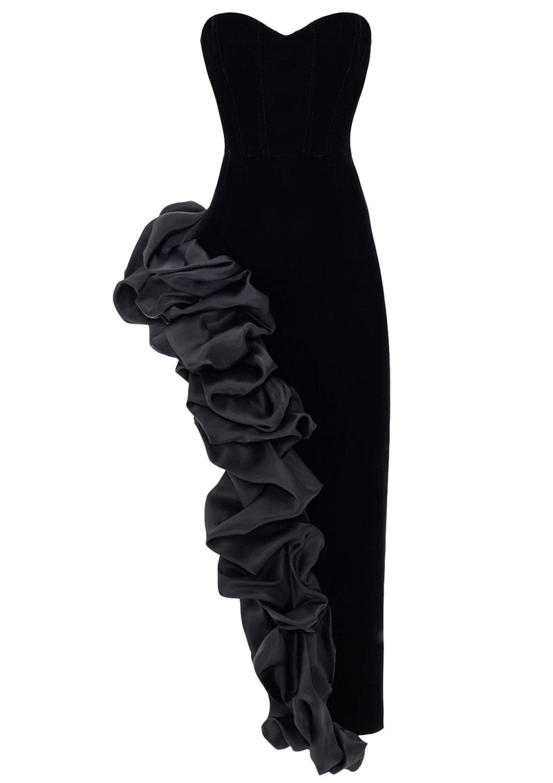 Matthiola Noir Ruffled Velvet Evening Gown