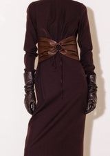 Non-Detachable Leather Belt Cotton-Mix Maxi Dress