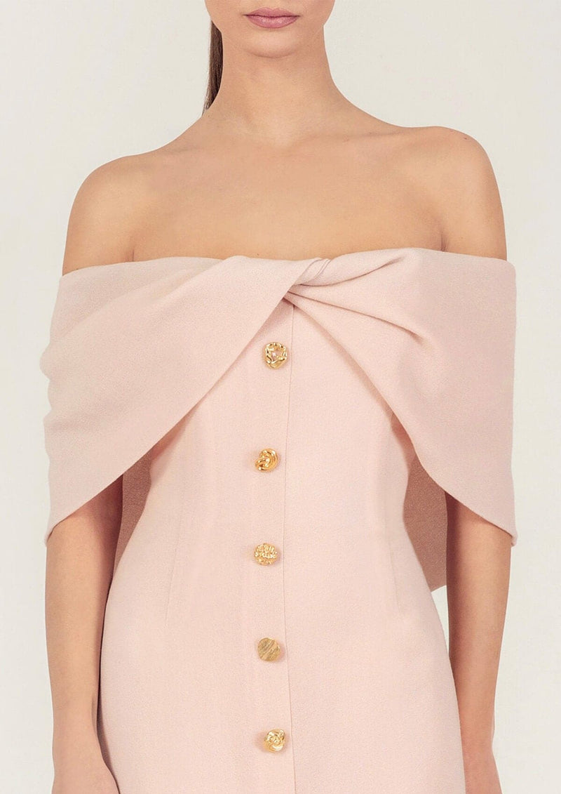Off-Shoulder Wool Crepe Maxi Dress