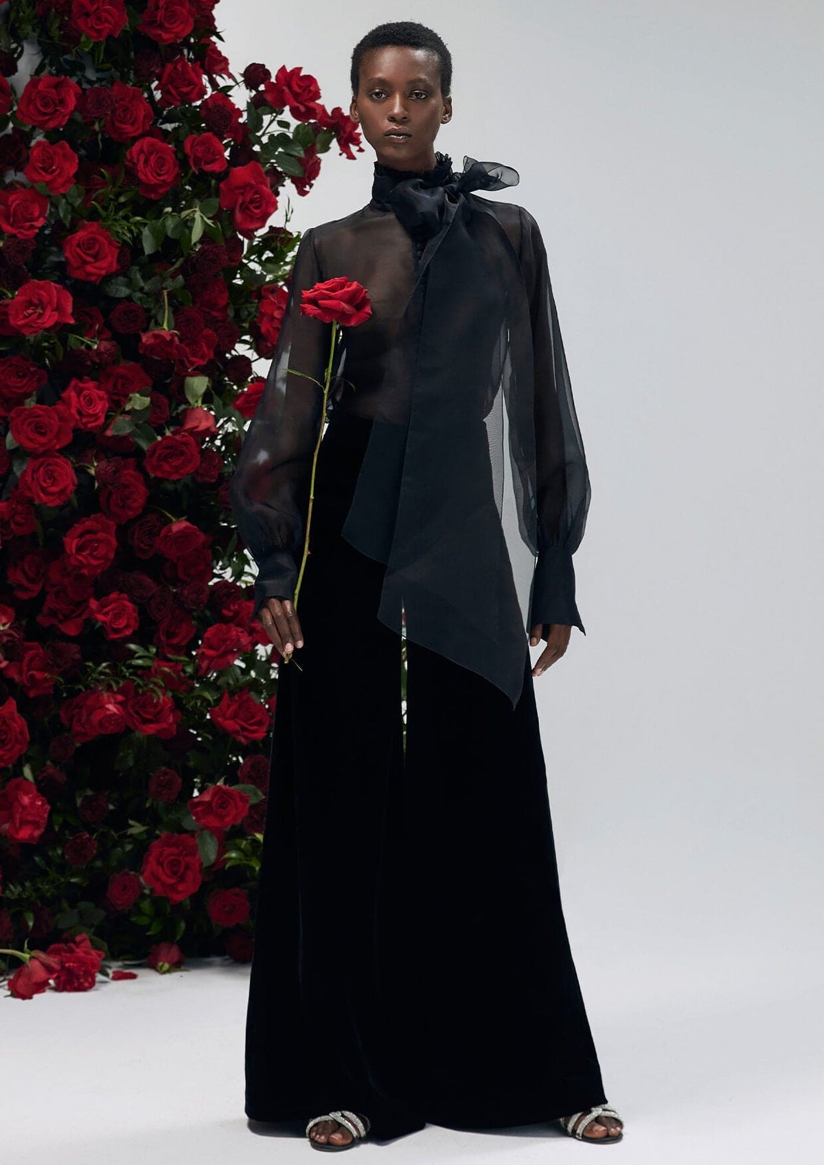 YVON - Orchidee Noir Sheer Silk Organza Blouse – MADAMVOYAGE
