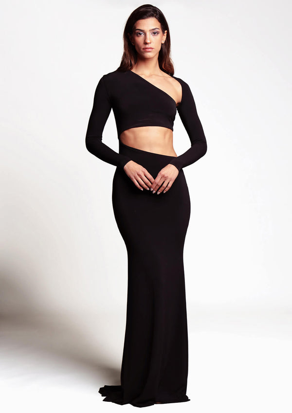 Rasha Long-Sleeved Cut-Out Jersey Maxi Dress
