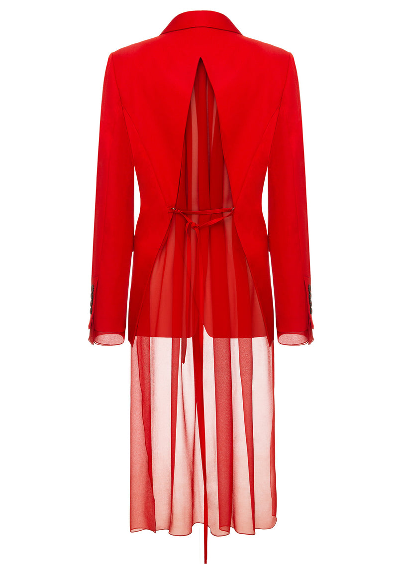 VASKA Red Sheer Back Chiffon-Gabardine Blazer Jacket – MADAMVOYAGE