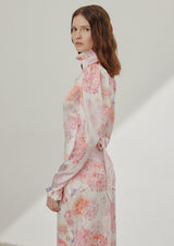 Rose High-Neck Silk Midi Dress