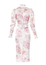Rose High-Neck Silk Midi Dress