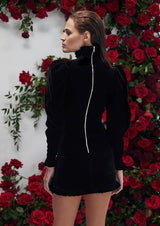 Rose Noir High-Neck Velvet Mini Dress
