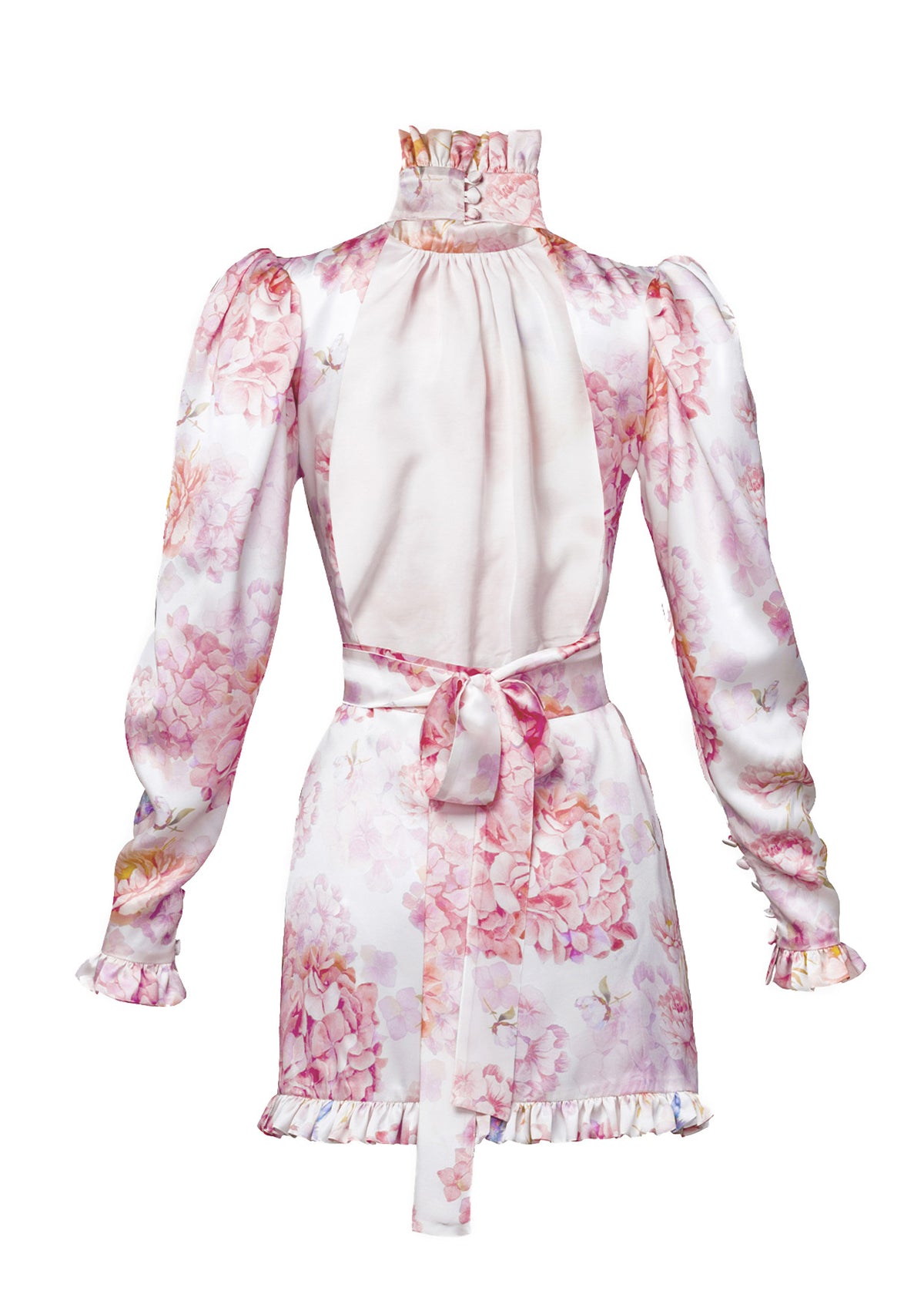 high neck silk mini dress Rose Open-Back Silk Mini Dress