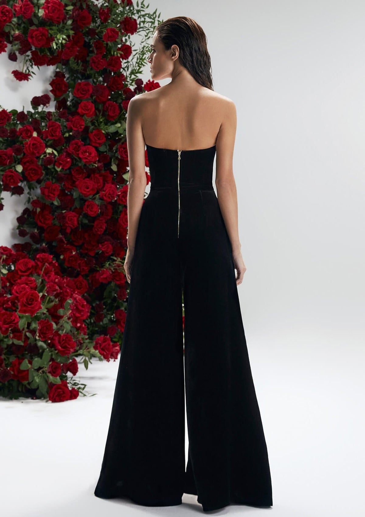 YVON - Rudbeckia Noir Off-Shoulder Corset Silk-Mix Jumpsuit