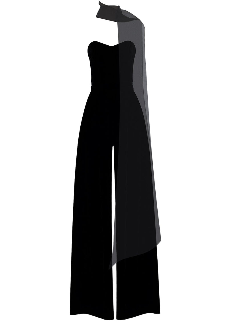 Rudbeckia Noir Off-Shoulder Corset Silk-Mix Jumpsuit
