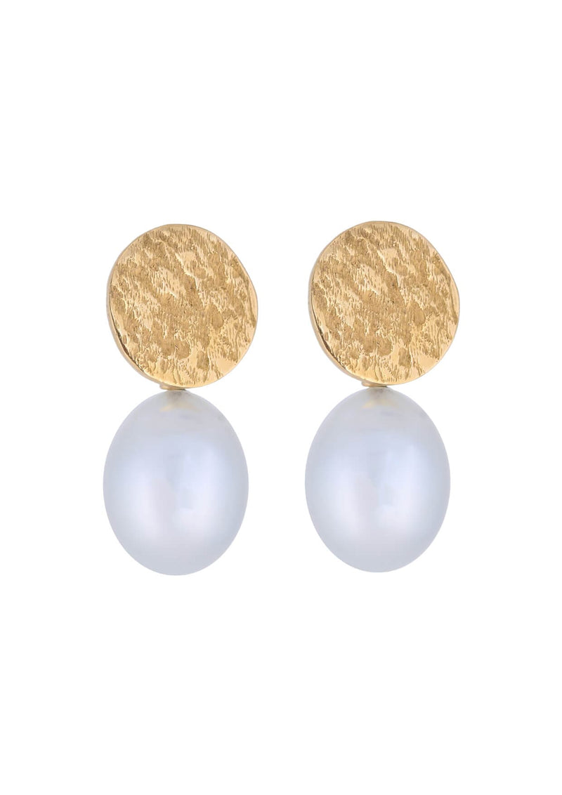 Sea Coin Gold Pearl Earrings