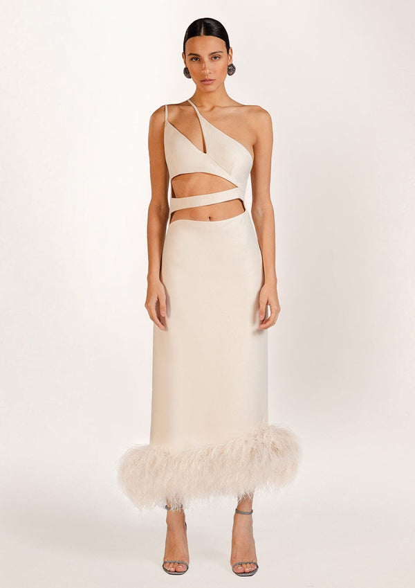 Serena Cut-Out Feathered Crepe Gown 