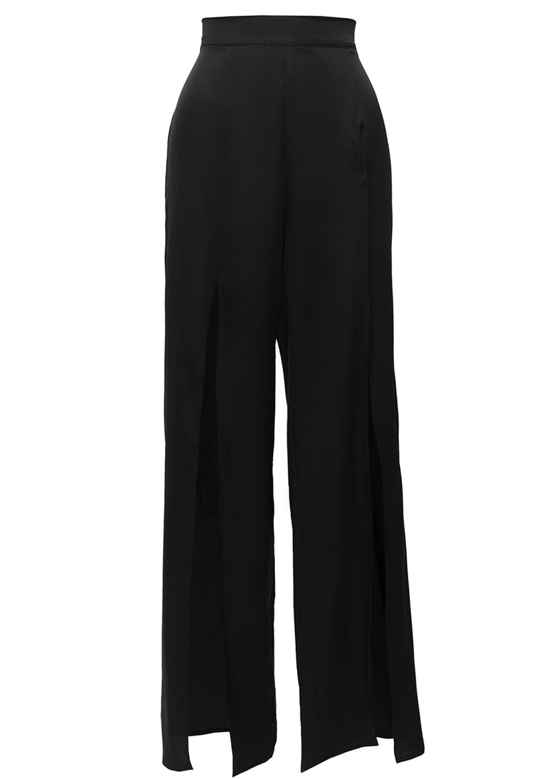 Step Split-Hem Satin Trousers