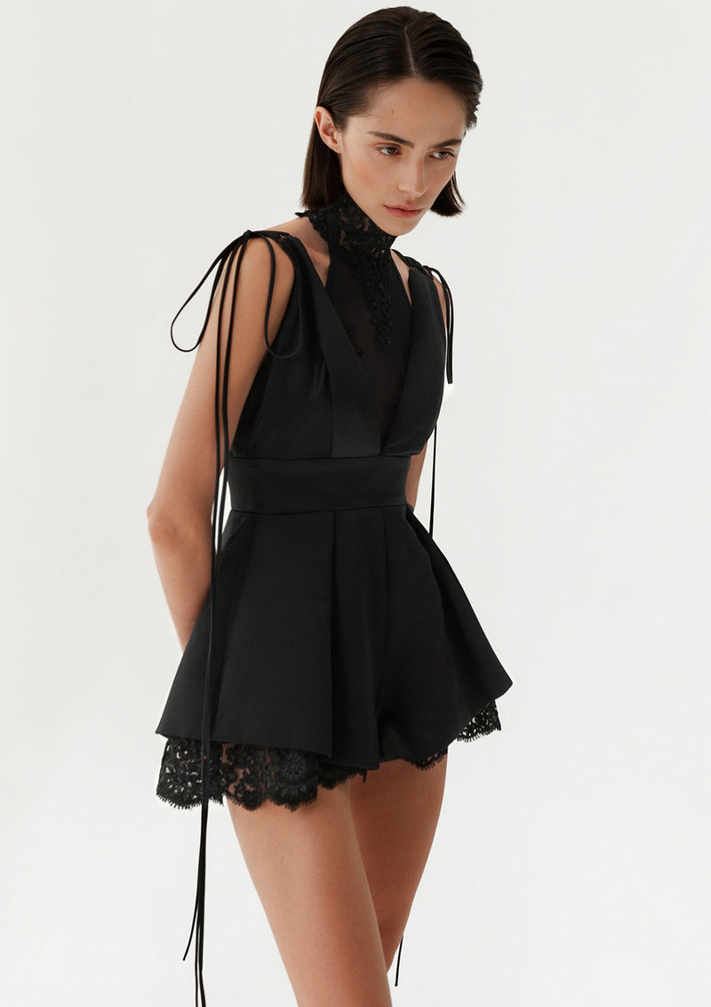 lace bodysuit under dress Retrofte Women's Valentina Lace Bodysuit - Black