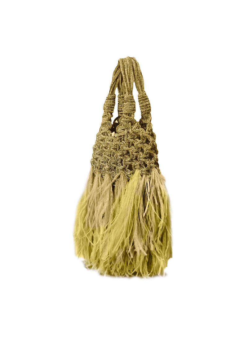 Vannifique Mini Plumed Crystal-Studded Woven Handbag