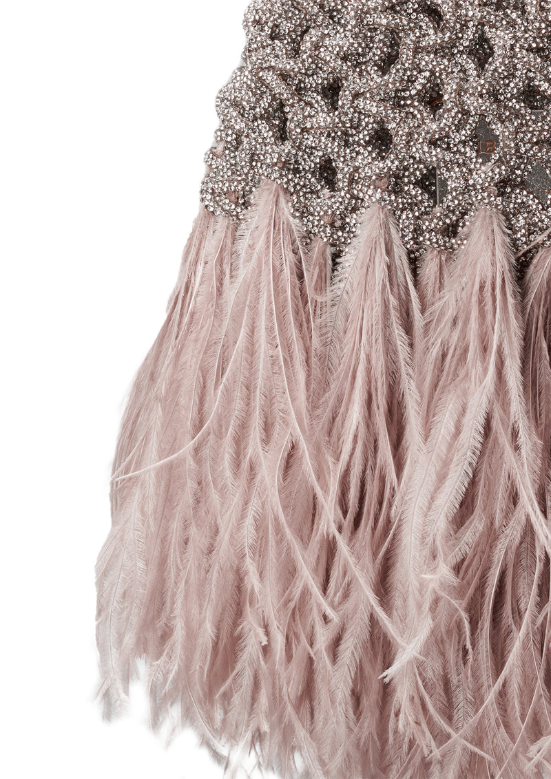 Vannifique Mini Plumed Crystal-Studded Woven Handbag