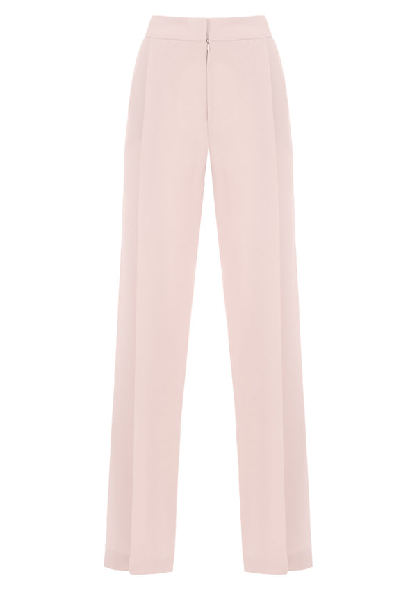 Wide-Legged Front Pleat Crepe Trousers