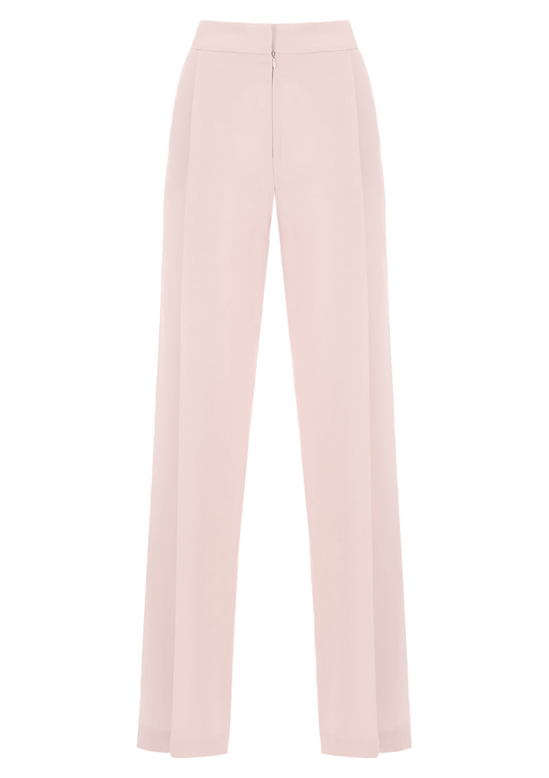 Wide-Legged Front Pleat Crepe Trousers