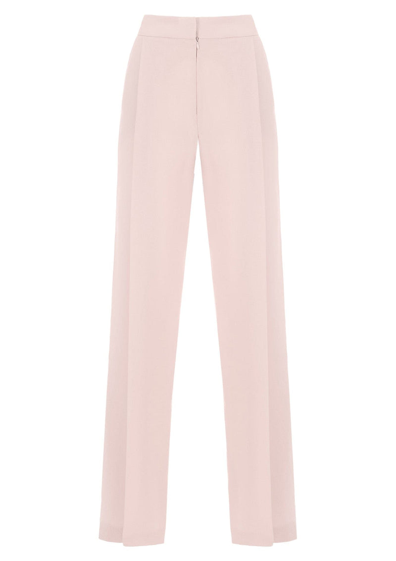 Wide-Legged Front Pleat Crepe Trousers