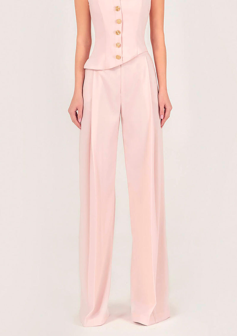 Wide-Legged Front Pleat Crepe Trousers