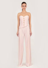 Wide-Legged Front Pleat Crepe Trousers