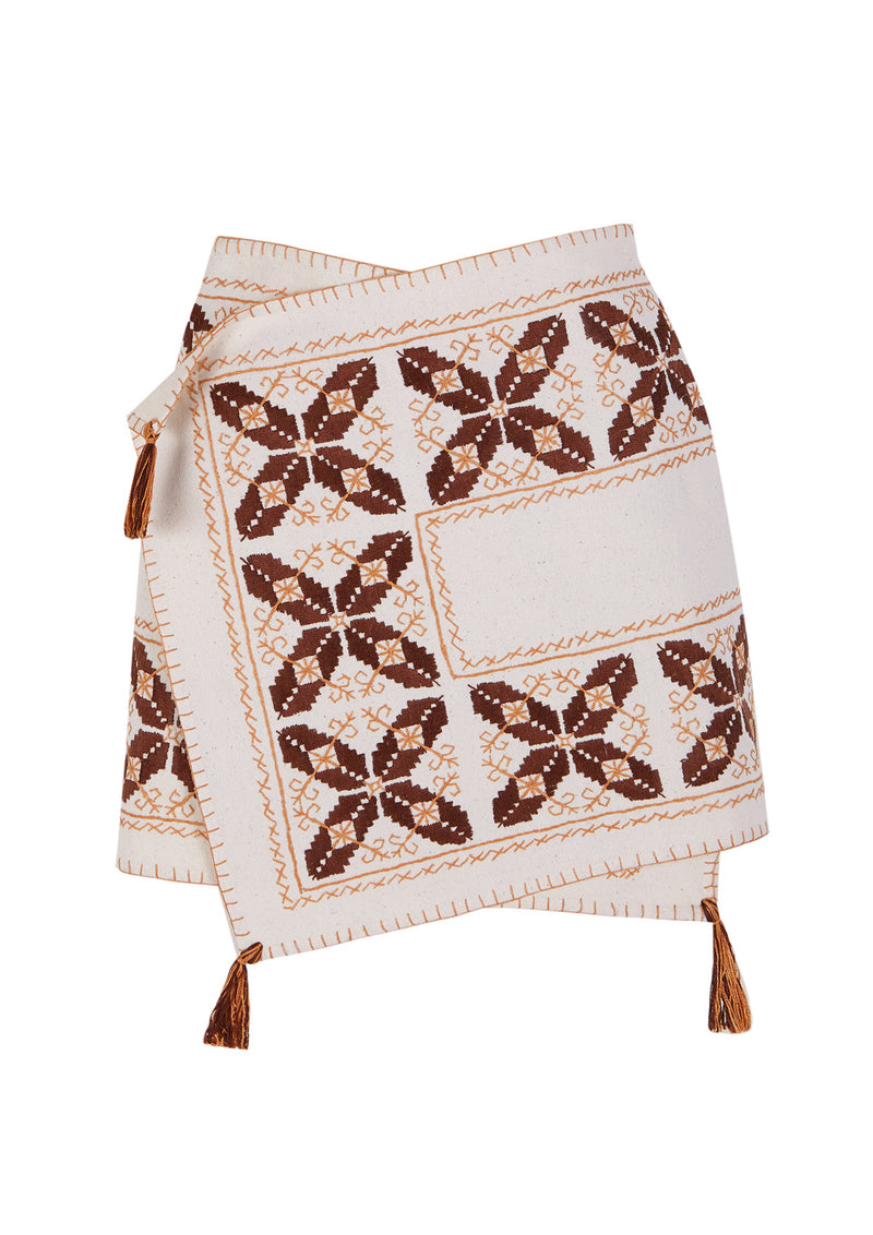 Wrap-Style Embroidered Cotton-Mix Mini Skirt