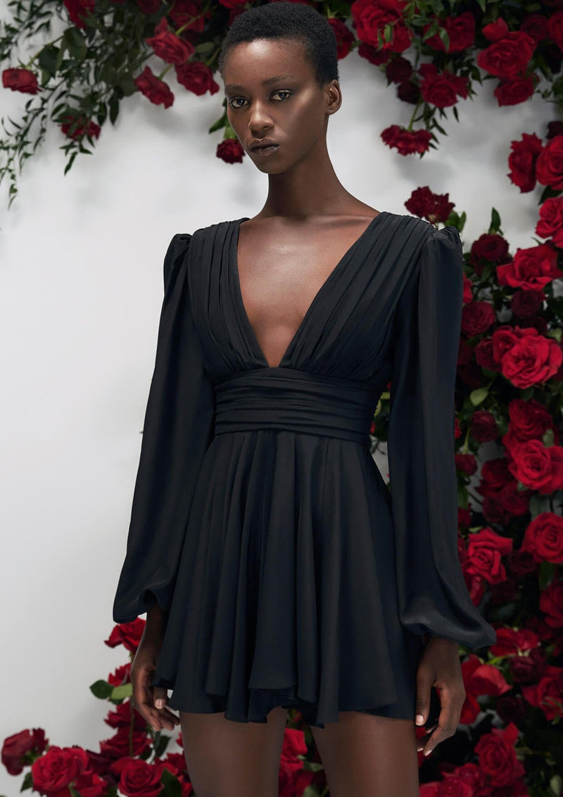 silk v neck mini dress Satin V-neck Long Sleeve Tiered Ruffle Mini Dress