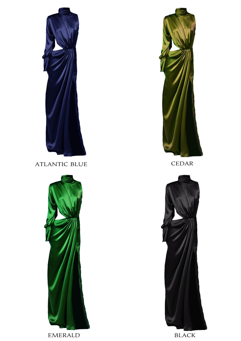 Amaryllis Asymmetric Cut-Out Silk Maxi Dress