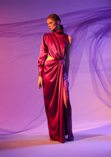Amaryllis Asymmetric Cut-Out Silk Maxi Dress