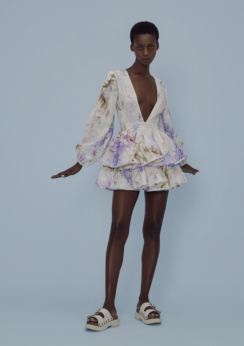 Anemone Deep V-Neck Linen Mini Dress