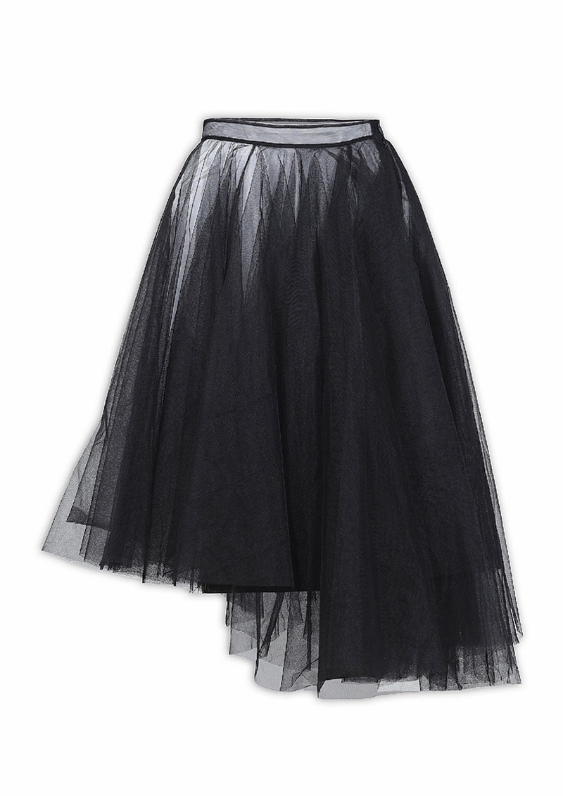 Asymmetrical Layered Tulle Midi Skirt