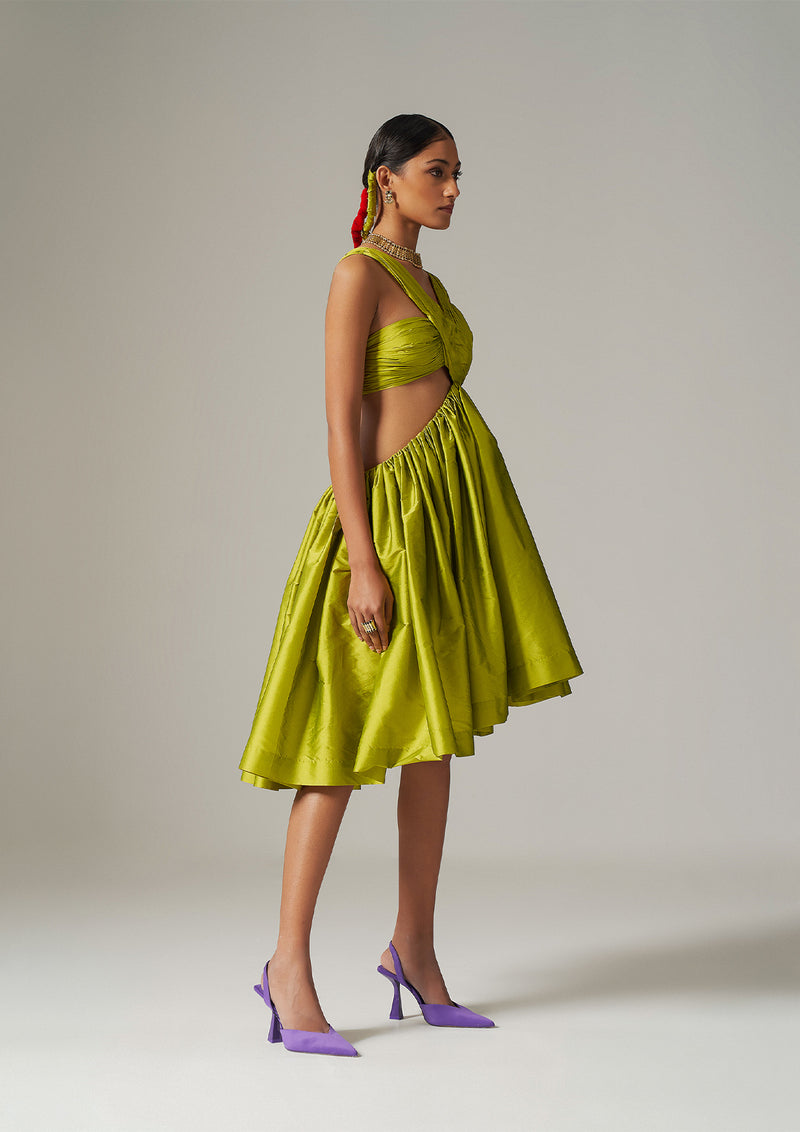 Asymmetrical Taffeta Cut-Out Dress
