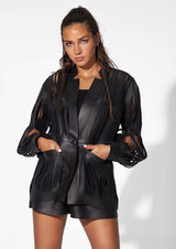 Ayla Fringed V-Neck Leather Blazer