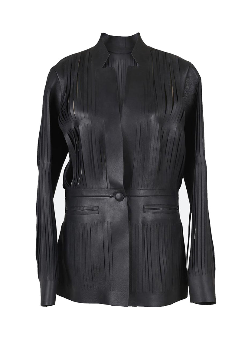 Ayla Fringed V-Neck Leather Blazer