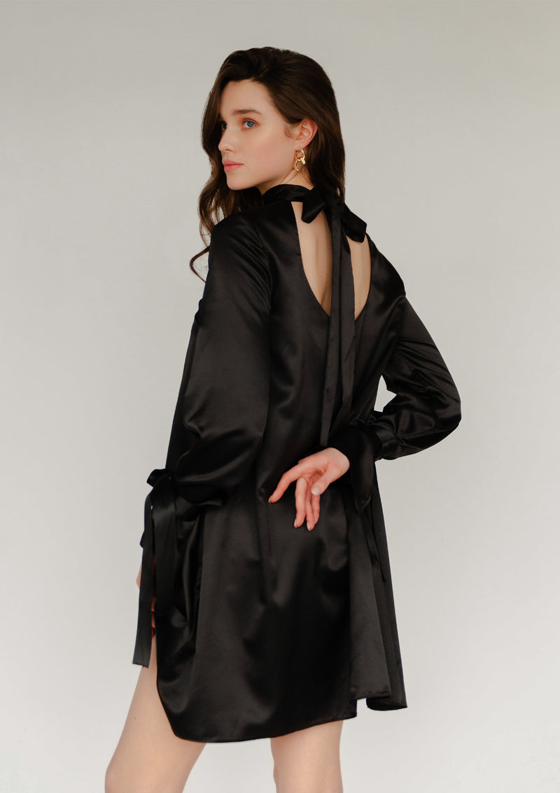 La Musa - Black Pearl Satin Mini Dress MADAMVOYAGE La Musa - Black Pearl Satin Mini Dress MADAMVOYAGE