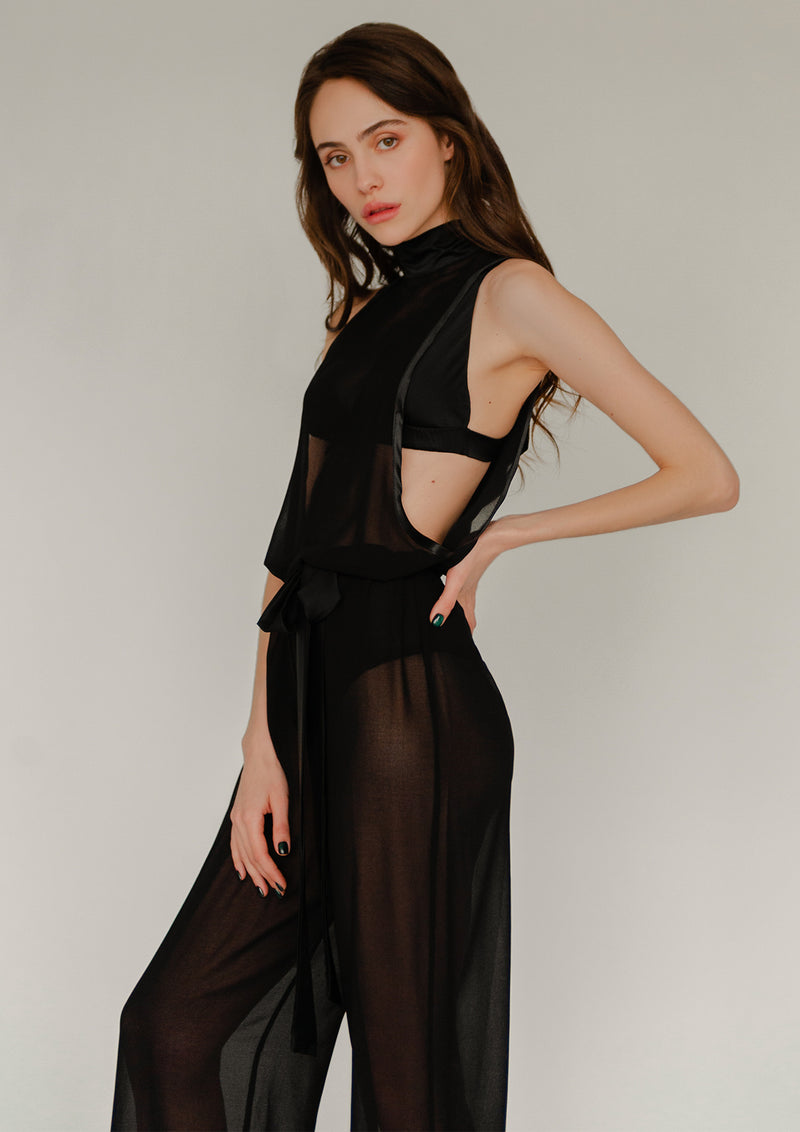 Black Soul Sheer Long Chiffon Jumpsuit